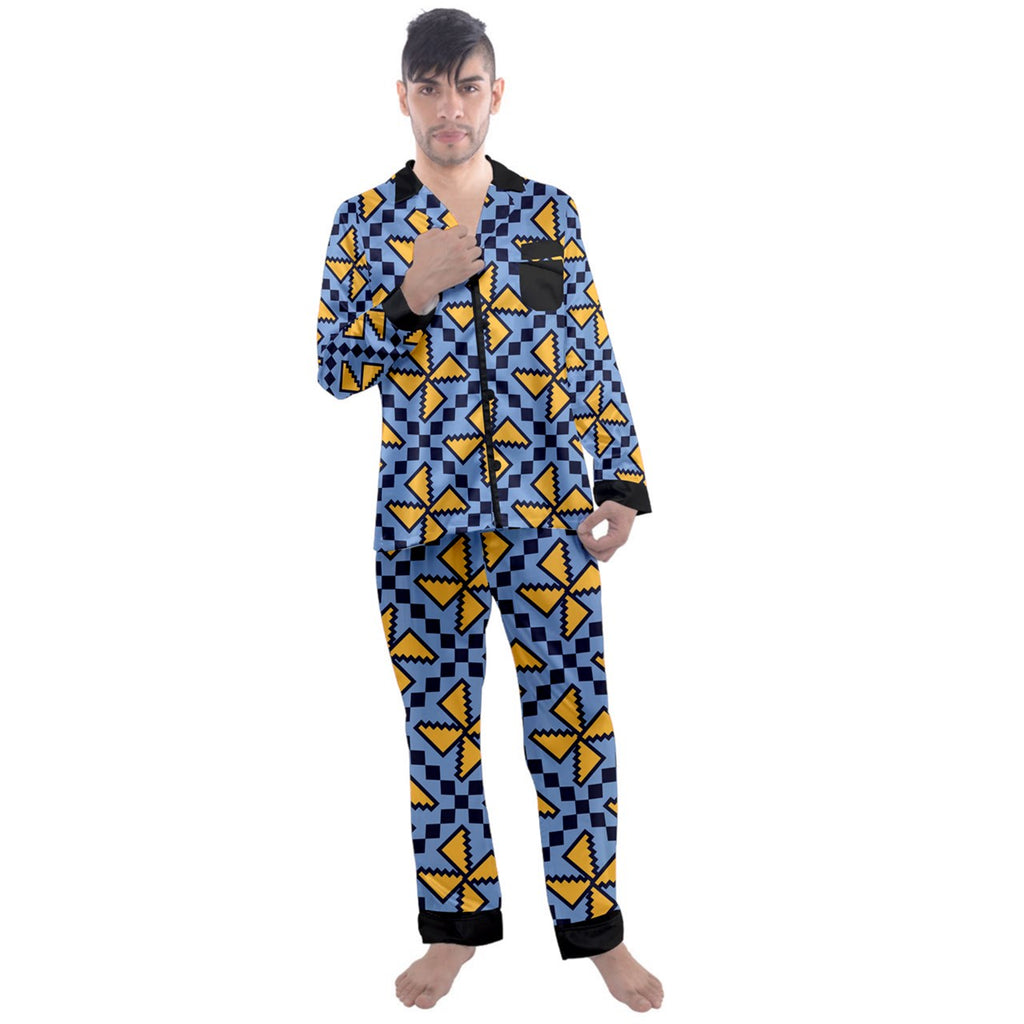 AnkaraTriangleBlue Men's Long Sleeve Satin Pajamas Set