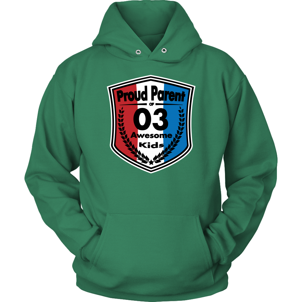 Proud Parent of 3 - Unisex Hoodie - Red White Blue Pattern