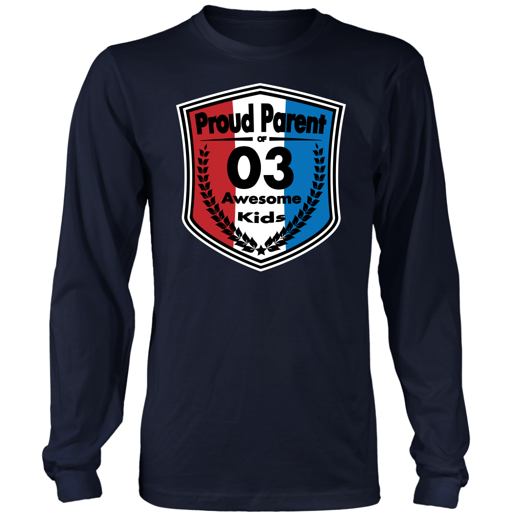 Proud Parent of 3 - Unisex Long Sleeve Shirt - Red White Blue Pattern